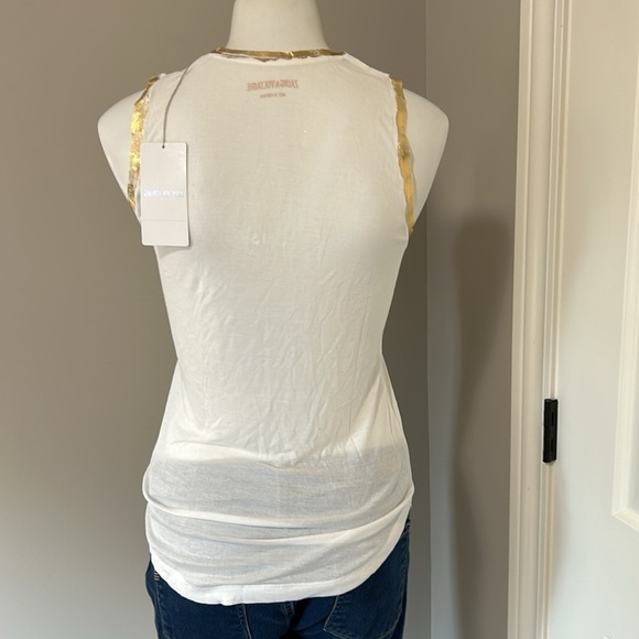 Zadig and Voltaire Shirt Tam Gold Tank Top Hand Painted Modal White Sz S NEW - Picture 8 of 14